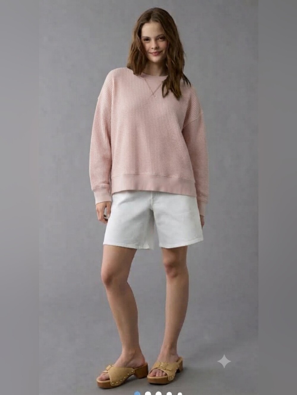 Aerie Waffle Knit Crew Neck Pullover – Soft Light Pink size Sp